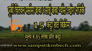 Read more about the article सम्पति न:108 पुर्बी चितवन पर्सामा 15 कट्ठा खेत बिक्रीम
